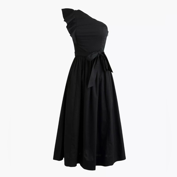 NEW J.Crew $128 One Shoulder Ruffle Midi Dress in Black Size 12 0906 - Picture 2 of 12